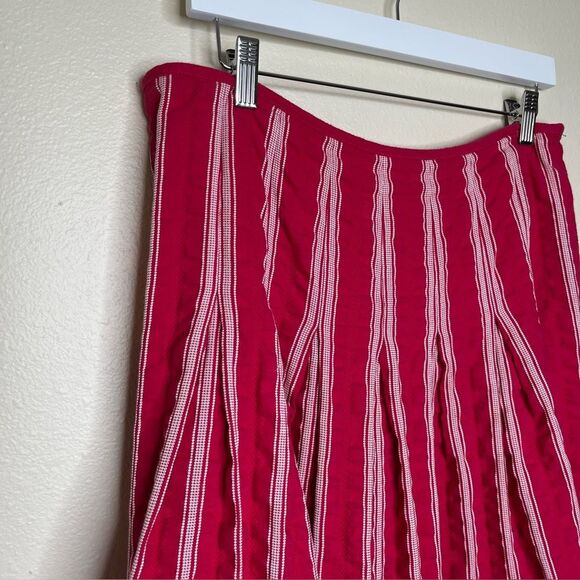 Talbots Hot Pink White Embroidered Pleated A Line Flare Side Zip Skirt Women 10 - Picture 2 of 12